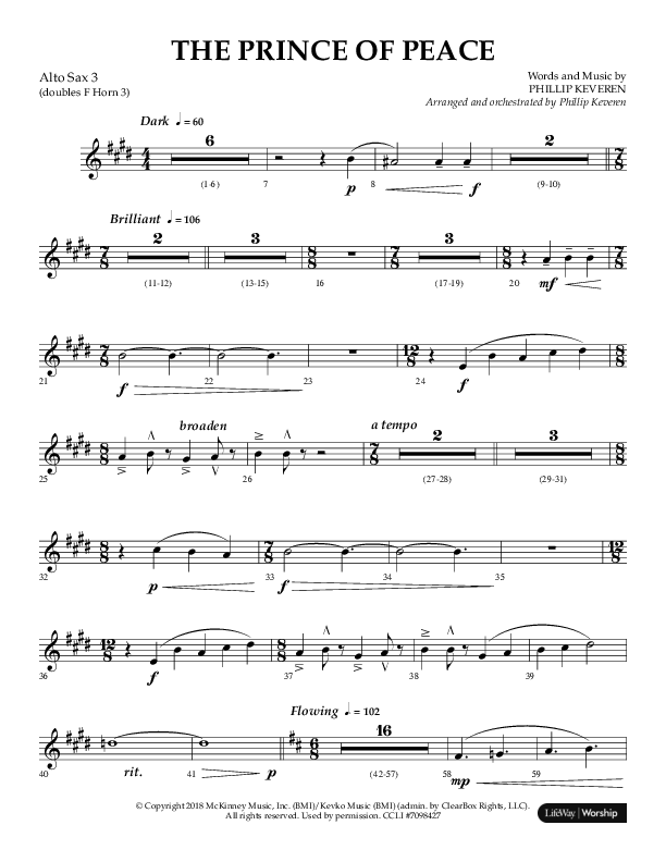 The Prince Of Peace (Choral Anthem SATB) Alto Sax (Arr. Phillip Keveren / Lifeway Choral)