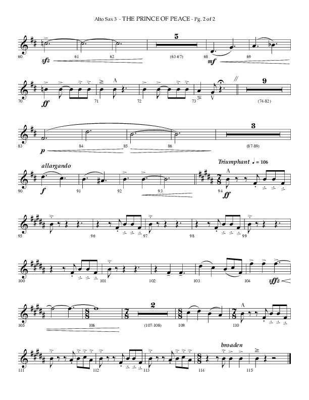 The Prince Of Peace (Choral Anthem SATB) Alto Sax (Arr. Phillip Keveren / Lifeway Choral)