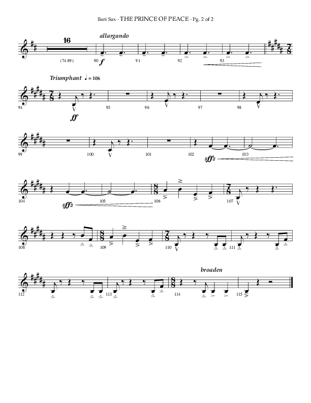The Prince Of Peace (Choral Anthem SATB) Bari Sax (Arr. Phillip Keveren / Lifeway Choral)
