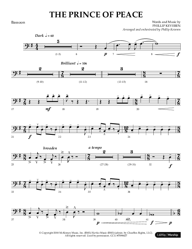 The Prince Of Peace (Choral Anthem SATB) Bassoon (Arr. Phillip Keveren / Lifeway Choral)