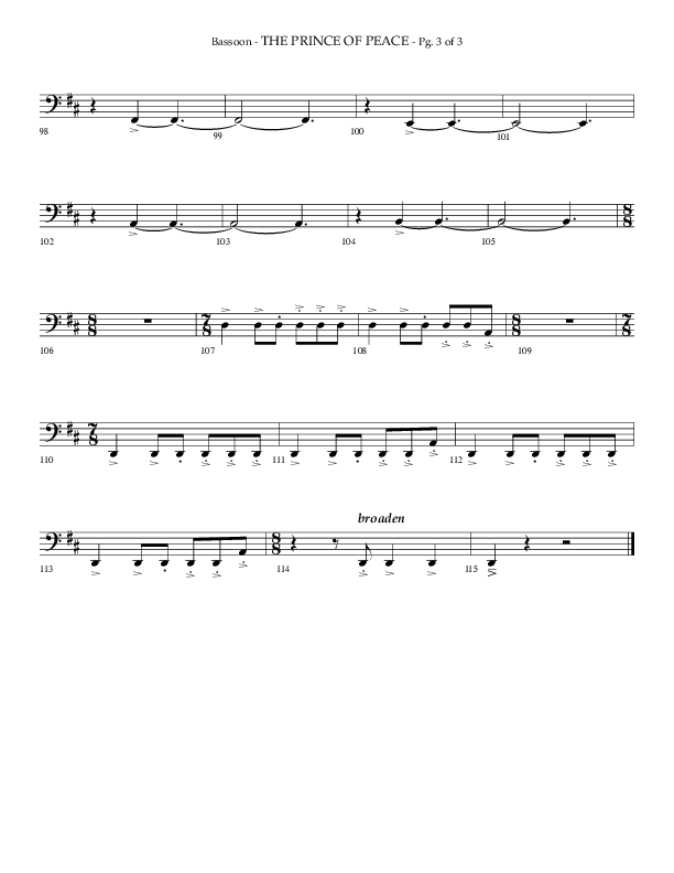 The Prince Of Peace (Choral Anthem SATB) Bassoon (Arr. Phillip Keveren / Lifeway Choral)