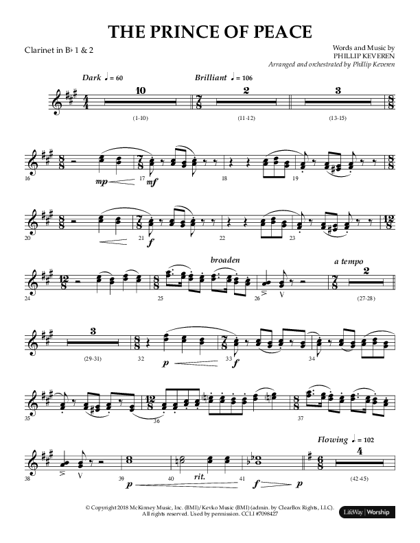 The Prince Of Peace (Choral Anthem SATB) Clarinet 1/2 (Arr. Phillip Keveren / Lifeway Choral)