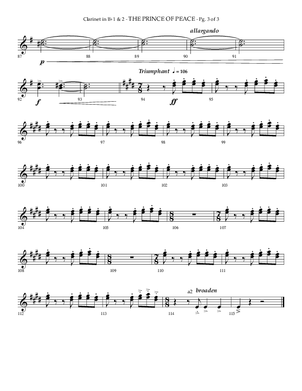 The Prince Of Peace (Choral Anthem SATB) Clarinet 1/2 (Arr. Phillip Keveren / Lifeway Choral)