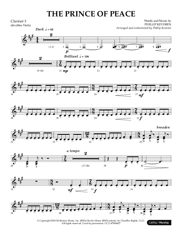 The Prince Of Peace (Choral Anthem SATB) Clarinet 3 (Arr. Phillip Keveren / Lifeway Choral)