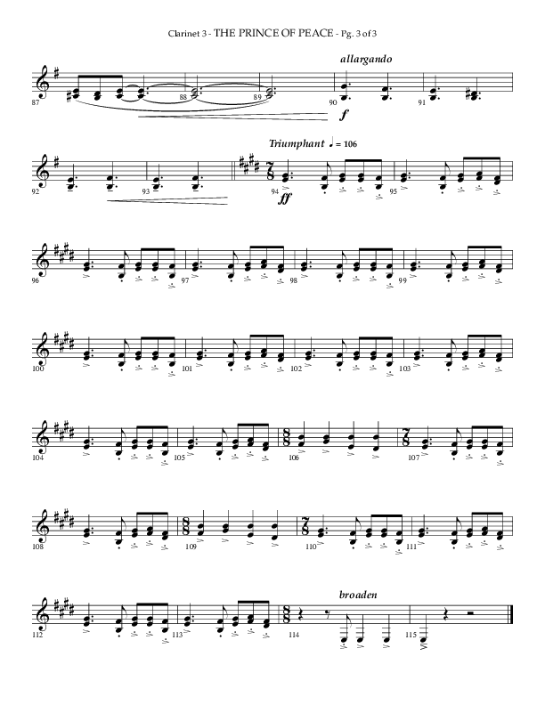 The Prince Of Peace (Choral Anthem SATB) Clarinet 3 (Arr. Phillip Keveren / Lifeway Choral)
