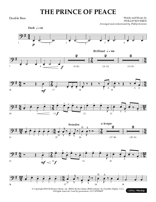 The Prince Of Peace (Choral Anthem SATB) Double Bass (Arr. Phillip Keveren / Lifeway Choral)