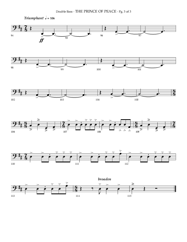 The Prince Of Peace (Choral Anthem SATB) Double Bass (Arr. Phillip Keveren / Lifeway Choral)