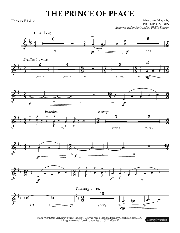 The Prince Of Peace (Choral Anthem SATB) French Horn 1/2 (Arr. Phillip Keveren / Lifeway Choral)