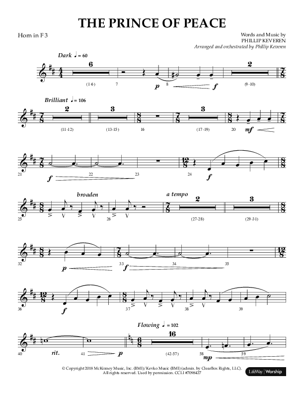 The Prince Of Peace (Choral Anthem SATB) French Horn 3 (Arr. Phillip Keveren / Lifeway Choral)