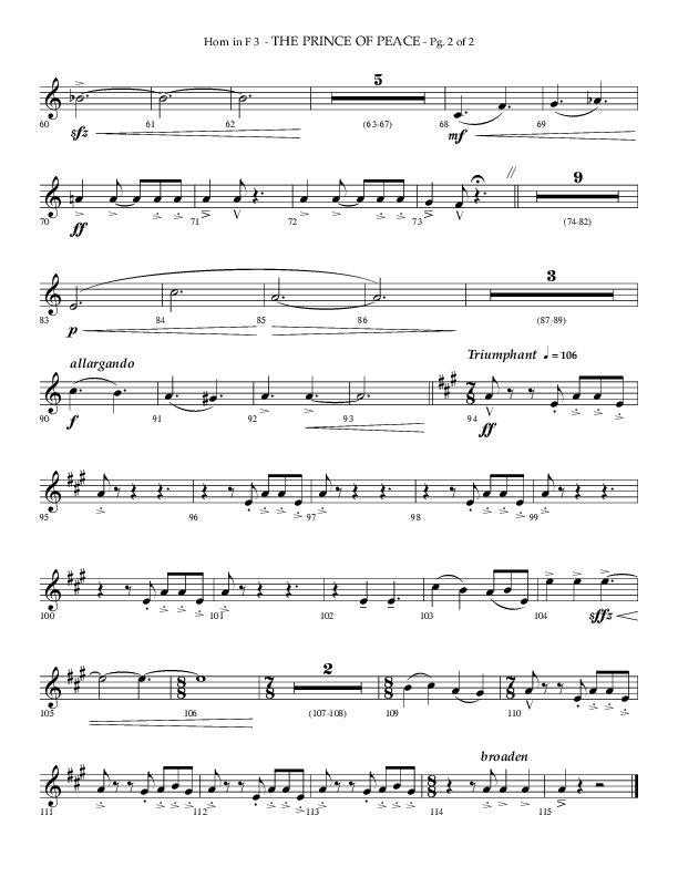 The Prince Of Peace (Choral Anthem SATB) French Horn 3 (Arr. Phillip Keveren / Lifeway Choral)