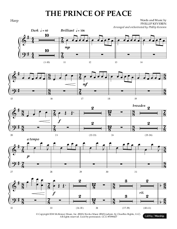 The Prince Of Peace (Choral Anthem SATB) Harp (Arr. Phillip Keveren / Lifeway Choral)