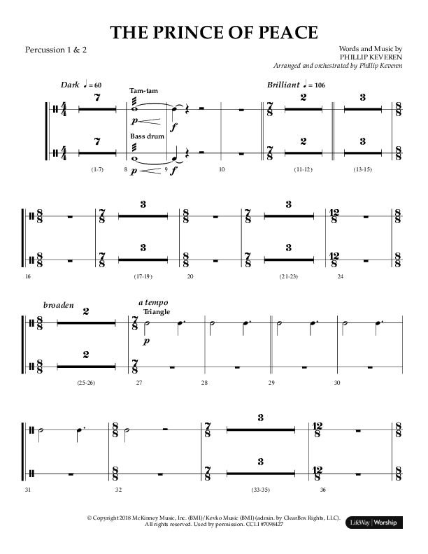 The Prince Of Peace (Choral Anthem SATB) Percussion 1/2 (Arr. Phillip Keveren / Lifeway Choral)