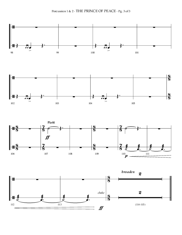 The Prince Of Peace (Choral Anthem SATB) Percussion 1/2 (Arr. Phillip Keveren / Lifeway Choral)