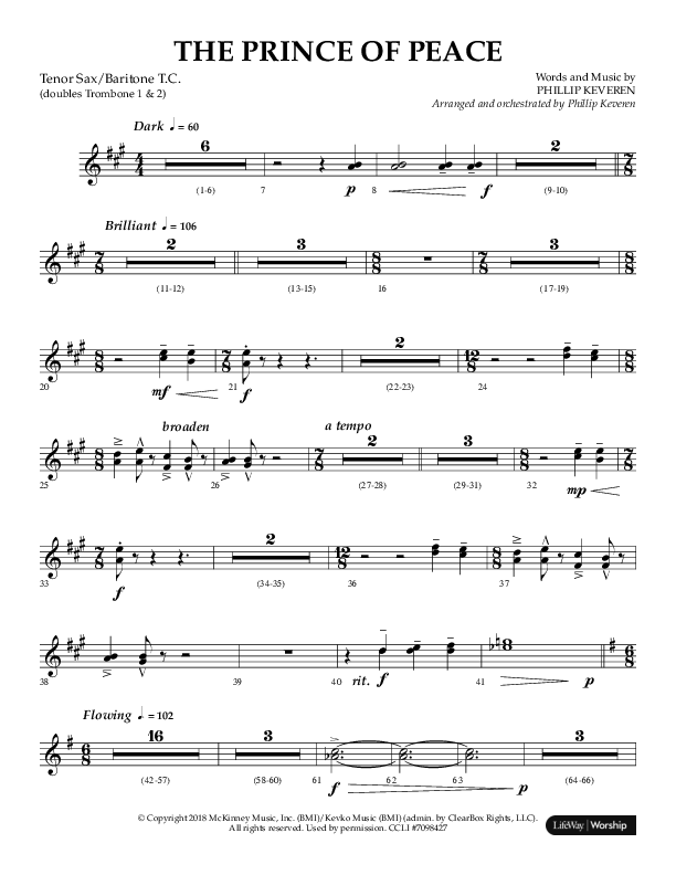 The Prince Of Peace (Choral Anthem SATB) Tenor Sax/Baritone T.C. (Arr. Phillip Keveren / Lifeway Choral)