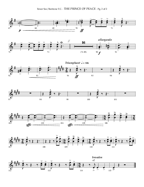 The Prince Of Peace (Choral Anthem SATB) Tenor Sax/Baritone T.C. (Arr. Phillip Keveren / Lifeway Choral)
