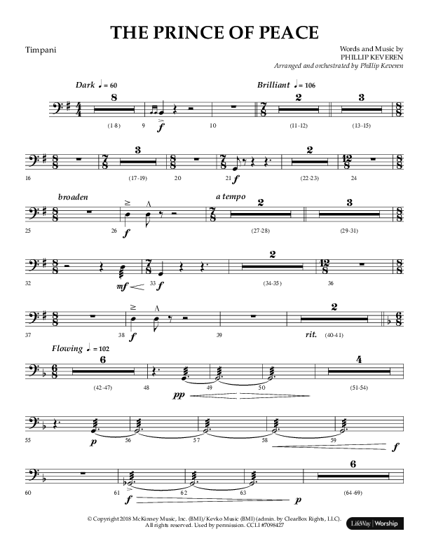 The Prince Of Peace (Choral Anthem SATB) Timpani (Arr. Phillip Keveren / Lifeway Choral)