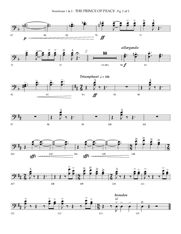 The Prince Of Peace (Choral Anthem SATB) Trombone 1/2 (Arr. Phillip Keveren / Lifeway Choral)