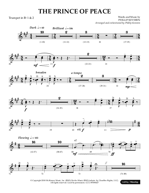 The Prince Of Peace (Choral Anthem SATB) Trumpet 1,2 (Arr. Phillip Keveren / Lifeway Choral)