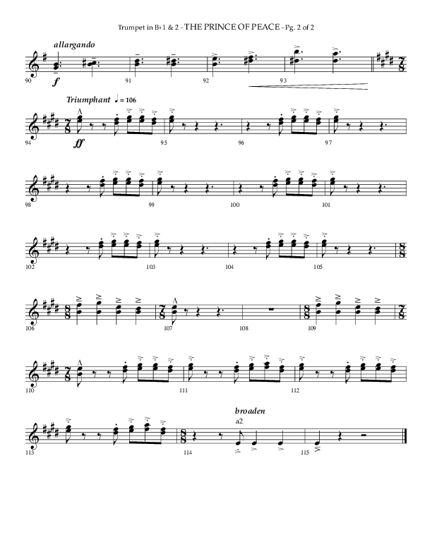 The Prince Of Peace (Choral Anthem SATB) Trumpet 1,2 (Arr. Phillip Keveren / Lifeway Choral)