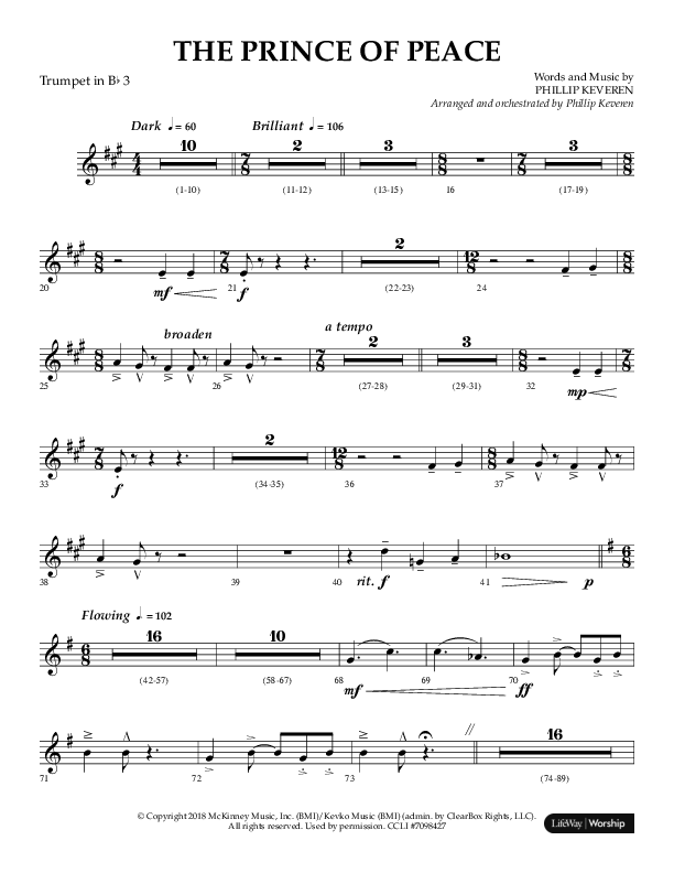 The Prince Of Peace (Choral Anthem SATB) Trumpet 3 (Arr. Phillip Keveren / Lifeway Choral)