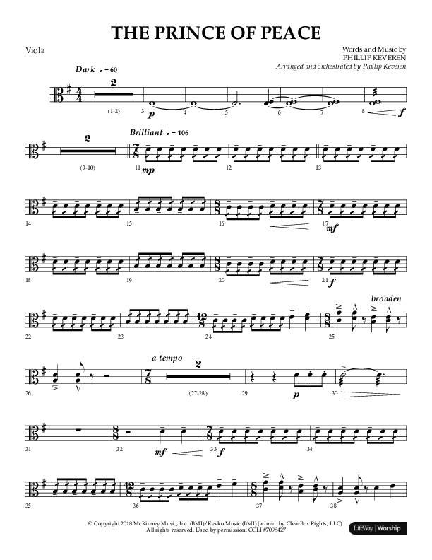 The Prince Of Peace (Choral Anthem SATB) Viola (Arr. Phillip Keveren / Lifeway Choral)