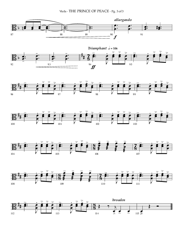 The Prince Of Peace (Choral Anthem SATB) Viola (Arr. Phillip Keveren / Lifeway Choral)