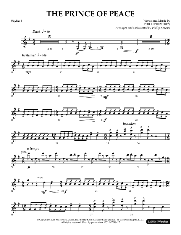 The Prince Of Peace (Choral Anthem SATB) Violin 1 (Arr. Phillip Keveren / Lifeway Choral)