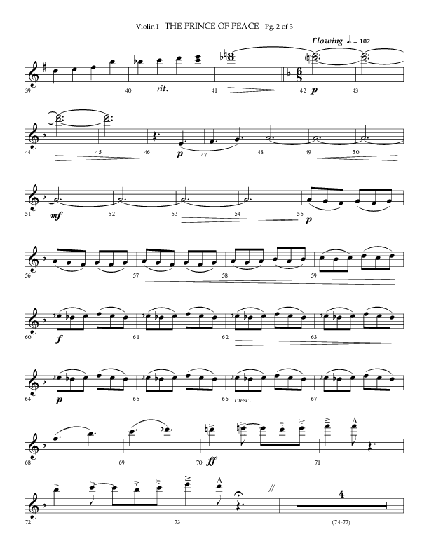 The Prince Of Peace (Choral Anthem SATB) Violin 1 (Arr. Phillip Keveren / Lifeway Choral)