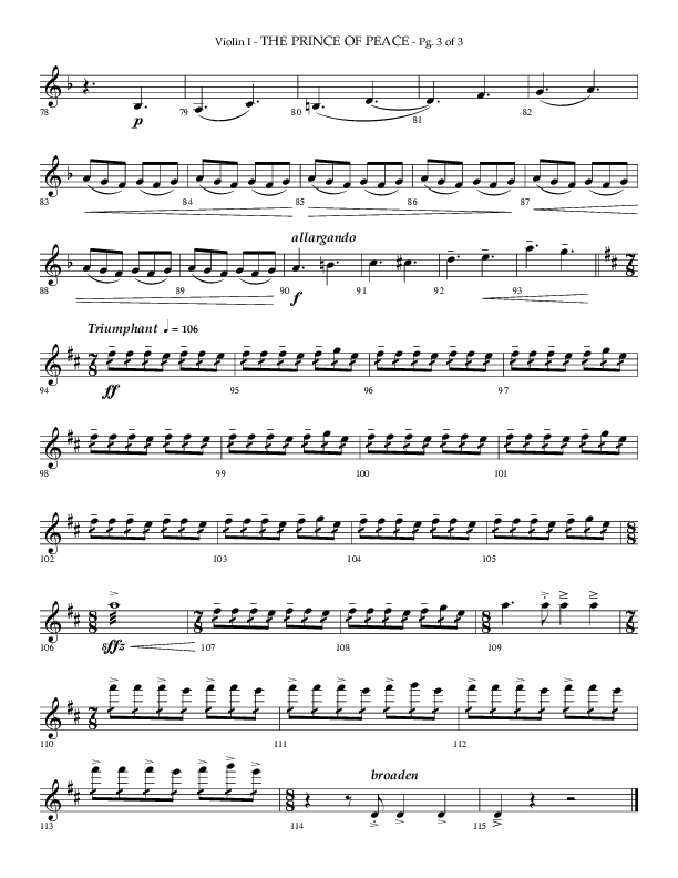 The Prince Of Peace (Choral Anthem SATB) Violin 1 (Arr. Phillip Keveren / Lifeway Choral)