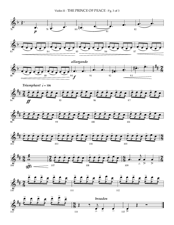 The Prince Of Peace (Choral Anthem SATB) Violin 2 (Arr. Phillip Keveren / Lifeway Choral)