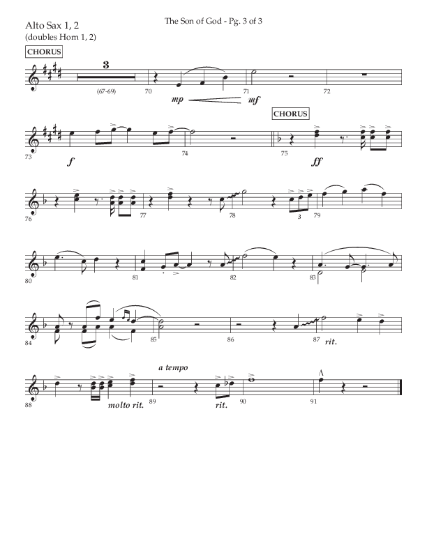 The Son Of God (Choral Anthem SATB) Alto Sax 1/2 (Lifeway Choral / Arr. Daniel Semsen)