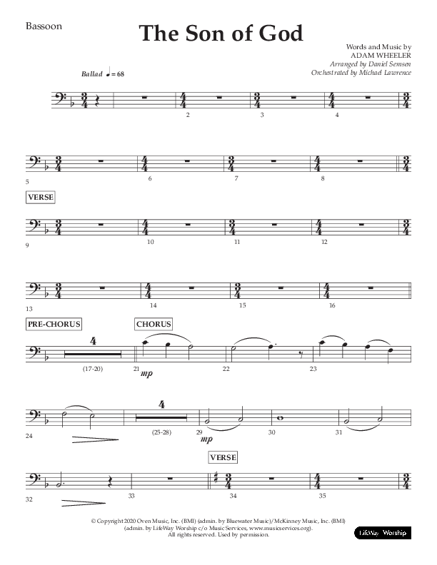 The Son Of God (Choral Anthem SATB) Bassoon (Lifeway Choral / Arr. Daniel Semsen)