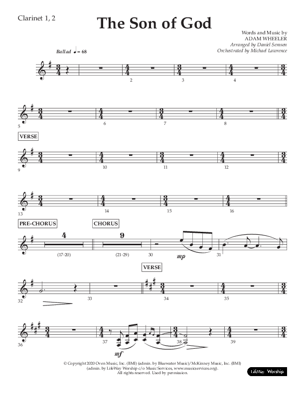 The Son Of God (Choral Anthem SATB) Clarinet 1/2 (Lifeway Choral / Arr. Daniel Semsen)