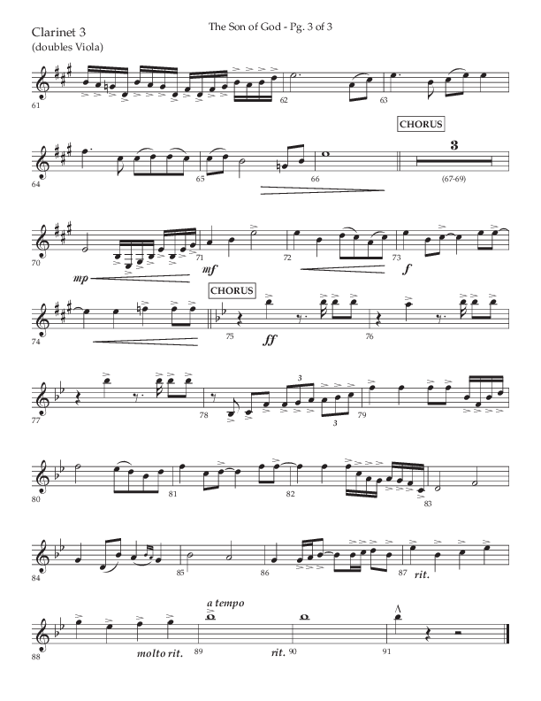 The Son Of God (Choral Anthem SATB) Clarinet 3 (Lifeway Choral / Arr. Daniel Semsen)