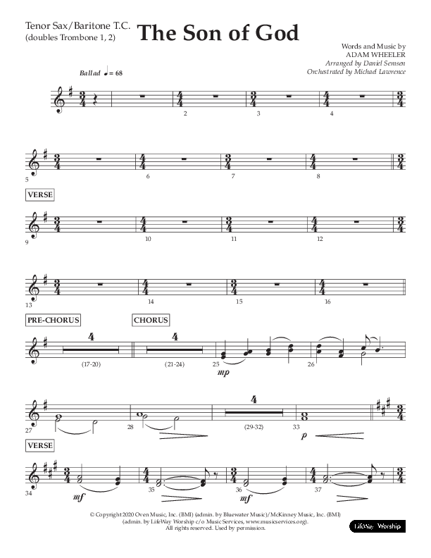 The Son Of God (Choral Anthem SATB) Tenor Sax/Baritone T.C. (Lifeway Choral / Arr. Daniel Semsen)