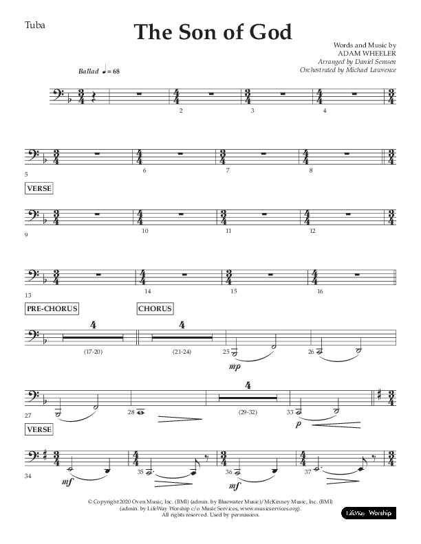 The Son Of God (Choral Anthem SATB) Tuba (Lifeway Choral / Arr. Daniel Semsen)