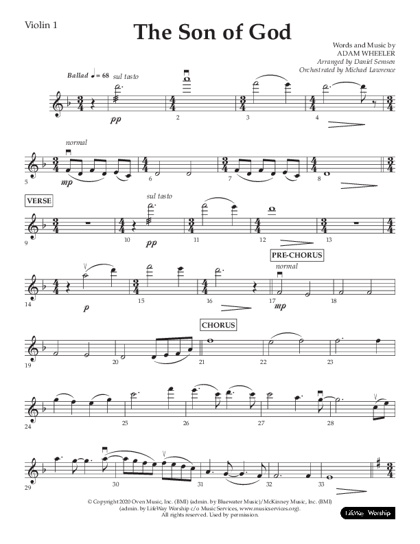 The Son Of God (Choral Anthem SATB) Violin 1 (Lifeway Choral / Arr. Daniel Semsen)