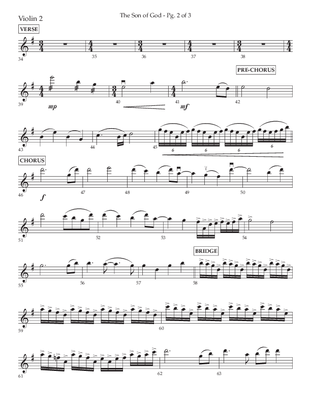 The Son Of God (Choral Anthem SATB) Violin 2 (Lifeway Choral / Arr. Daniel Semsen)