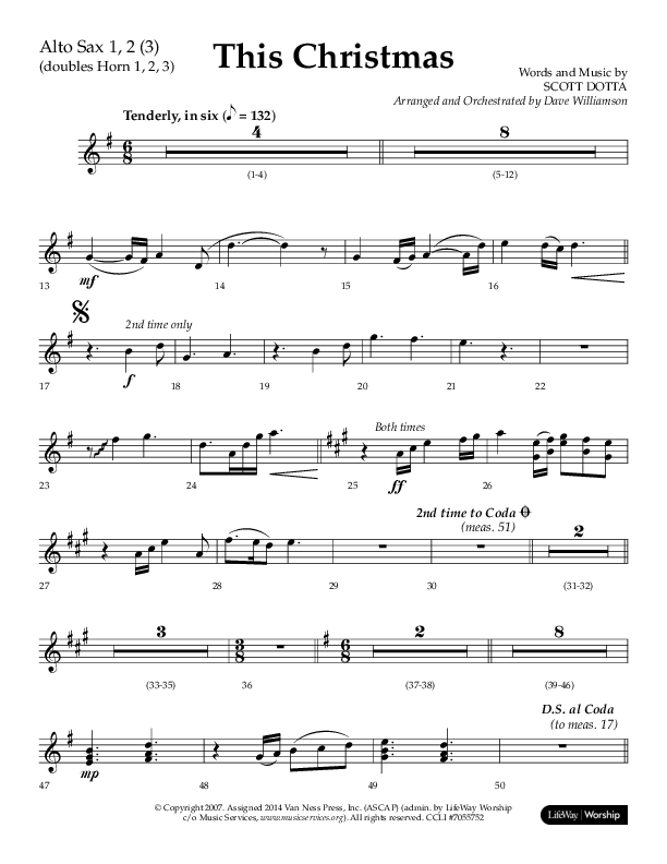 This Christmas (Choral Anthem SATB) Alto Sax 1/2 (Lifeway Choral / Arr. Dave Williamson)