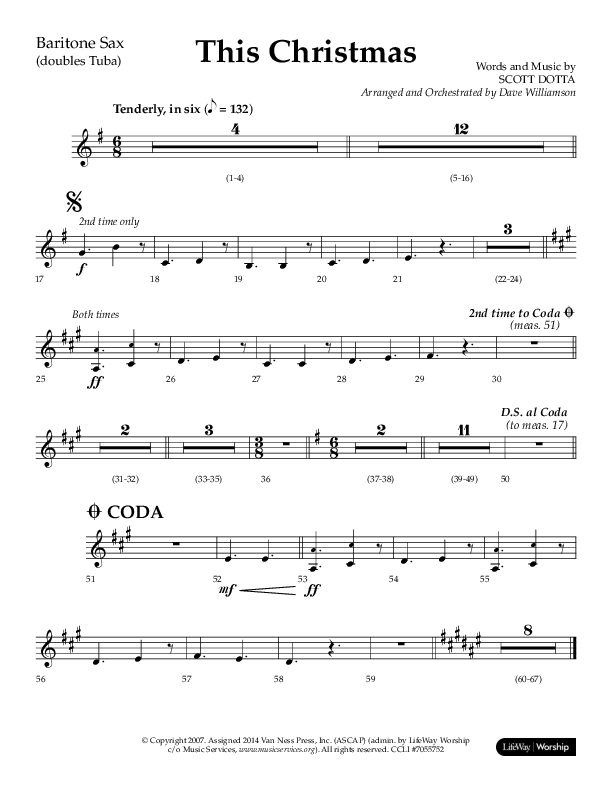 This Christmas (Choral Anthem SATB) Bari Sax (Lifeway Choral / Arr. Dave Williamson)