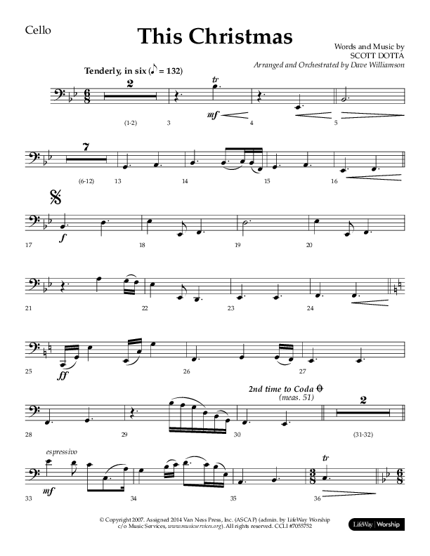 This Christmas (Choral Anthem SATB) Cello (Lifeway Choral / Arr. Dave Williamson)