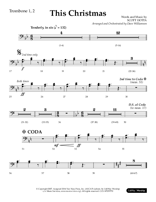 This Christmas (Choral Anthem SATB) Trombone 1/2 (Lifeway Choral / Arr. Dave Williamson)