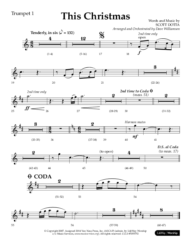 This Christmas (Choral Anthem SATB) Trumpet 1 (Lifeway Choral / Arr. Dave Williamson)