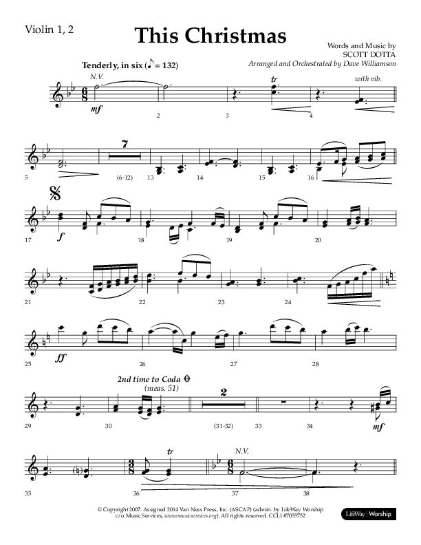This Christmas (Choral Anthem SATB) Violin 1/2 (Lifeway Choral / Arr. Dave Williamson)