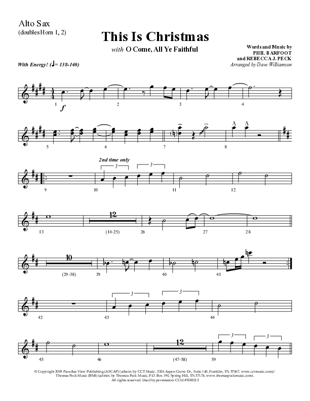 This Is Christmas with O Come All Ye Faithful (Choral Anthem SATB) Alto Sax (Lifeway Choral / Arr. Dave Williamson)