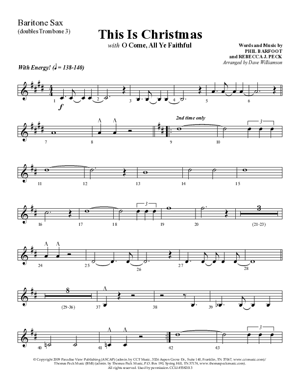 This Is Christmas with O Come All Ye Faithful (Choral Anthem SATB) Bari Sax (Lifeway Choral / Arr. Dave Williamson)