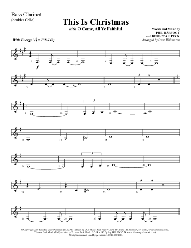 This Is Christmas with O Come All Ye Faithful (Choral Anthem SATB) Bass Clarinet (Lifeway Choral / Arr. Dave Williamson)