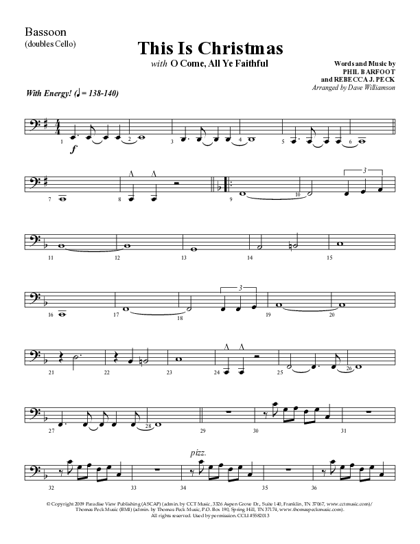 This Is Christmas with O Come All Ye Faithful (Choral Anthem SATB) Bassoon (Lifeway Choral / Arr. Dave Williamson)