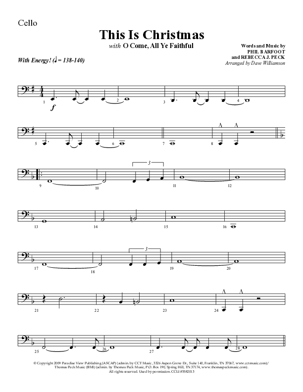This Is Christmas with O Come All Ye Faithful (Choral Anthem SATB) Cello (Lifeway Choral / Arr. Dave Williamson)