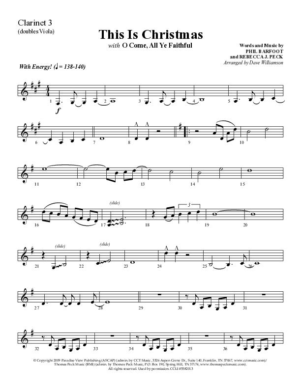 This Is Christmas with O Come All Ye Faithful (Choral Anthem SATB) Clarinet 3 (Lifeway Choral / Arr. Dave Williamson)